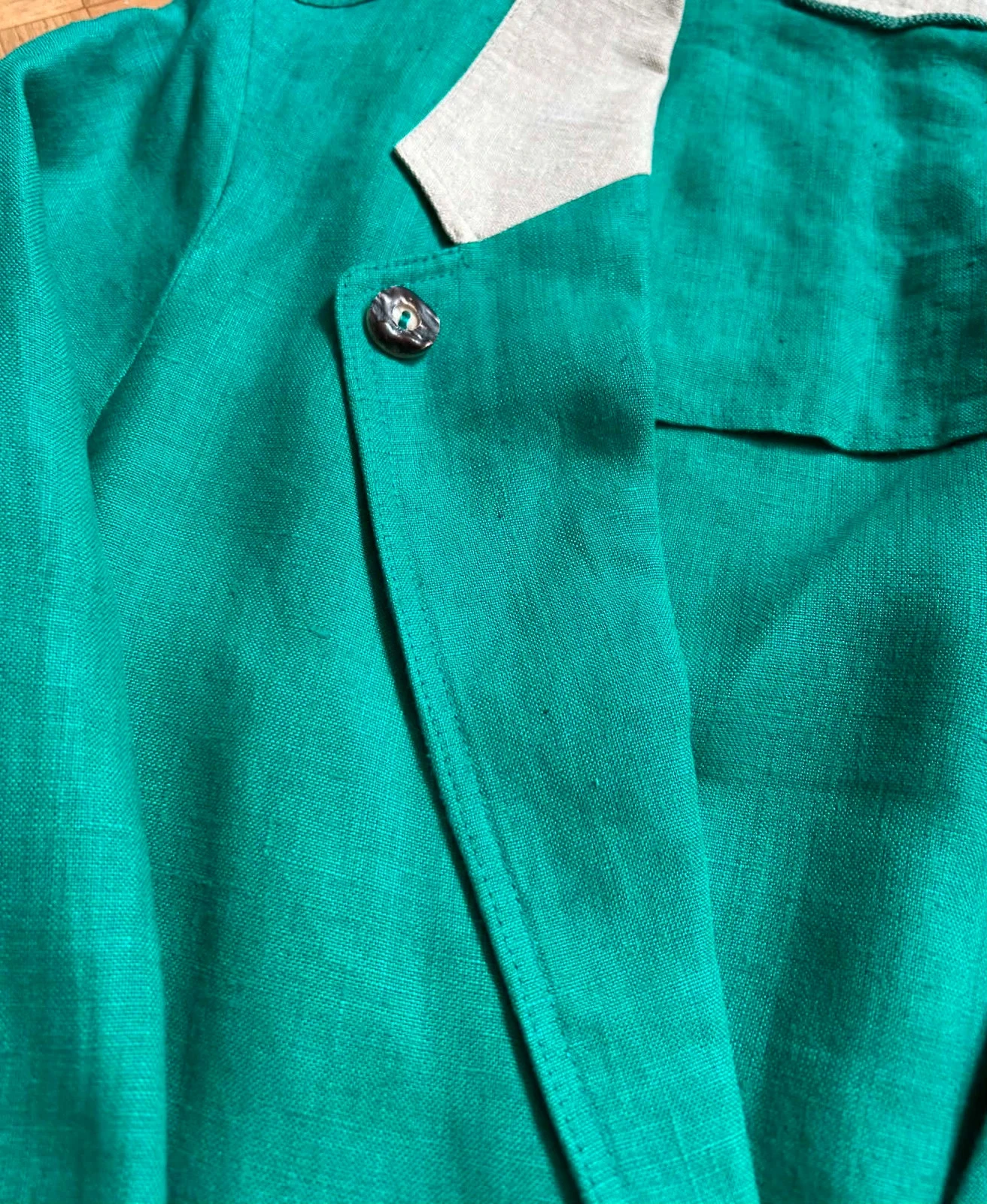 🦚Blazer 100% linnen emeraldgroen vintage 80s90s cottagecore Oostenrijkse smaragd linnen retro jas 36/38🌿 – photo 11